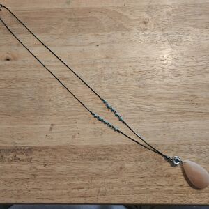 Lane Bryant Bronze and Turquoise Beaded Necklace with Peach Teardrop Pendant